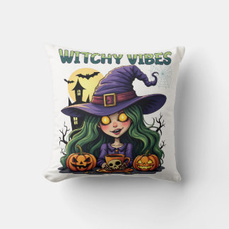 Cojín Decorativo Vibes de brujería con calabazas y poción