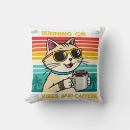 Cojín Decorativo Vibes de gato para café retro - Funny Caffeine Lov