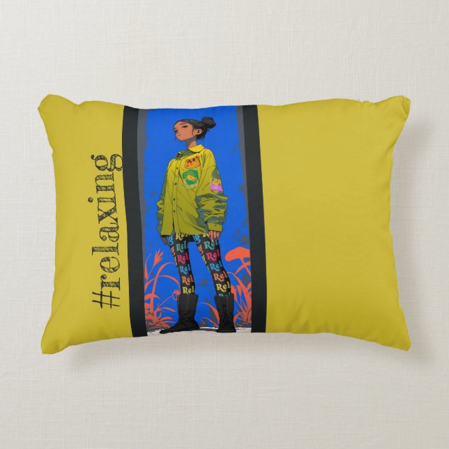 Cojín Decorativo Vibes en reposo, en Limón, (Anverso)