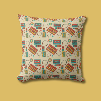 Cojín Decorativo Vibes retro - Patrón de cintas de cassette de los