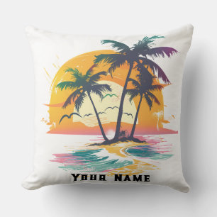 Cojín Decorativo Vibes tropicales de atardecer - Palmeras y diseño
