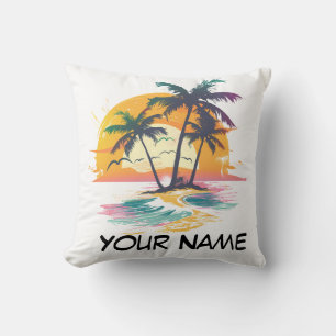 Cojín Decorativo Vibes tropicales de atardecer - Palmeras y diseño 