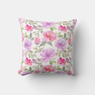 Cojín Decorativo Vibra Fresca de Primavera: Diseño Floral Rosa y Pú