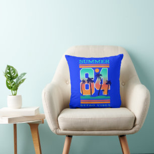 Cojín Decorativo Vibra Retro de Verano de 1984 Tema de Playa