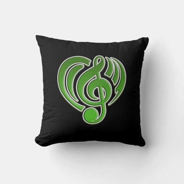 Cojín Decorativo Vibraciones Amor Musical Green Heart Music Note DJ (Anverso)