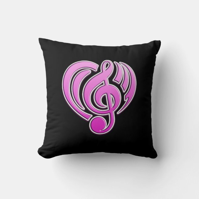 Cojín Decorativo Vibraciones Amor Musical Pink Heart Music Note DJ (Anverso)