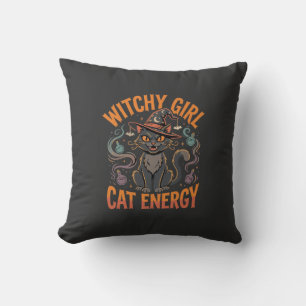 Cojín Decorativo Vibraciones de Gata Bruja de Halloween