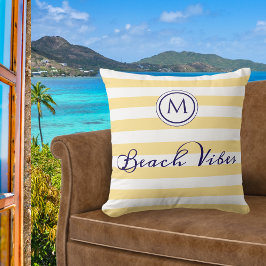 Cojín Decorativo Vibraciones de Playa Amarillo Monograma de Verano