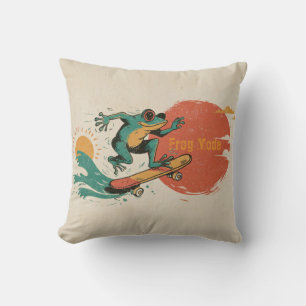 Cojín Decorativo Vibraciones de Rana – Arte Retro de Rana de Surf S