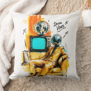 Cojín Decorativo Vibraciones Disco Retro Bola de Disco Arte de los 