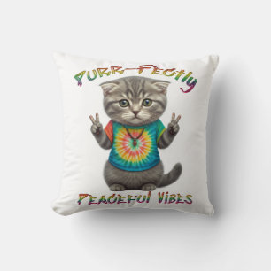 Cojín Decorativo Vibraciones pacíficas de gatito boho hippie