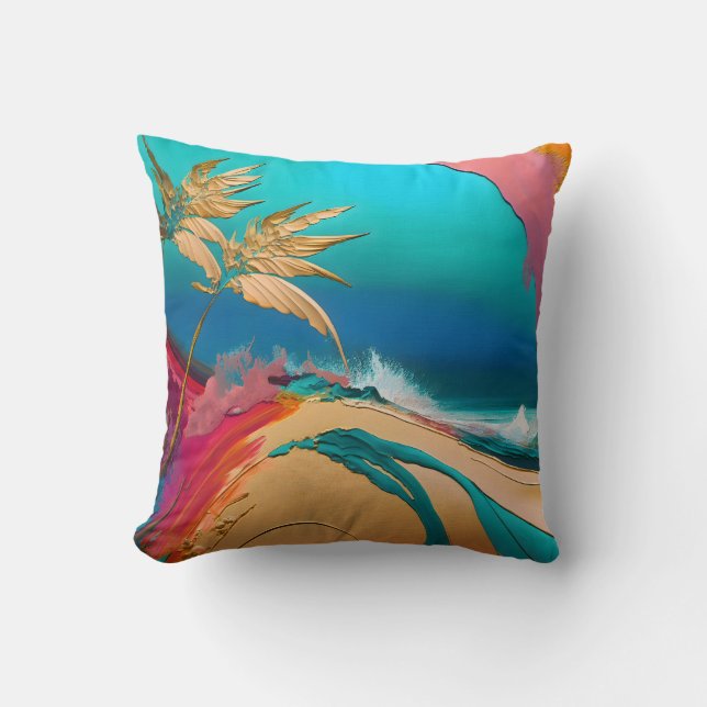 Cojín Decorativo Vibrant Abstract Tropical Beach Scene (Anverso)