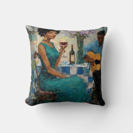 Cojín Decorativo Vibrant Jazz Woman Teal Bistro Art