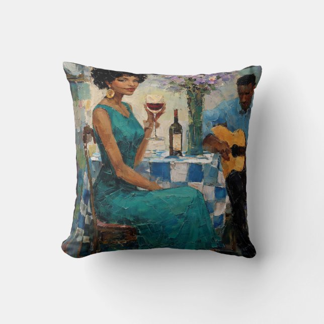 Cojín Decorativo Vibrant Jazz Woman Teal Bistro Art (Anverso)
