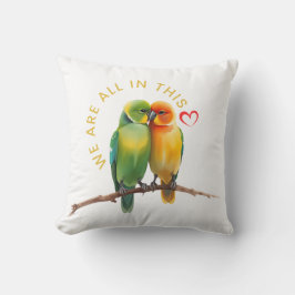 Cojín Decorativo Vibrant Lovebirds & Hearts Watercolor Illustration