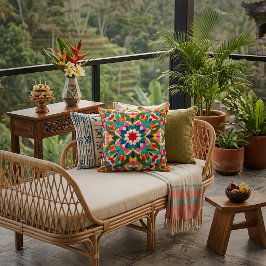 Cojín Decorativo Vibrant Mexican Folklore Abstract Throw Pillow