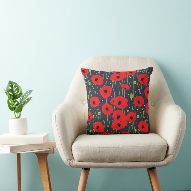 Cojín Decorativo Vibrant Modern Red Poppies Pattern Art (Silla)