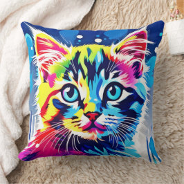 Cojín Decorativo Vibrant Neon Kitty Art