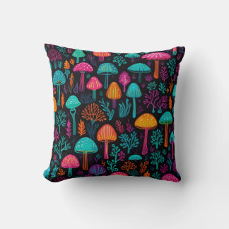 Cojín Decorativo Vibrant Neon Mushroom Magic: Unique Patterns 