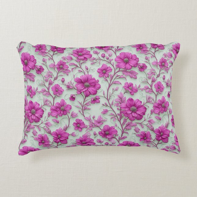 Cojín Decorativo Vibrant Pink Floral Pattern With Magenta Flowers (Anverso)