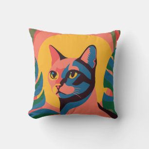 Cojín Decorativo Vibrant Pop Art Cat Portrait