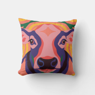 Cojín Decorativo Vibrant Pop Art Cow Face Portrait