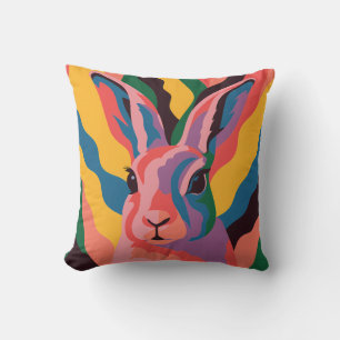 Cojín Decorativo Vibrant Pop Art Rabbit Portrait Illustration