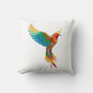Cojín Decorativo Vibrant Rainbow Bird in Flight Illustration