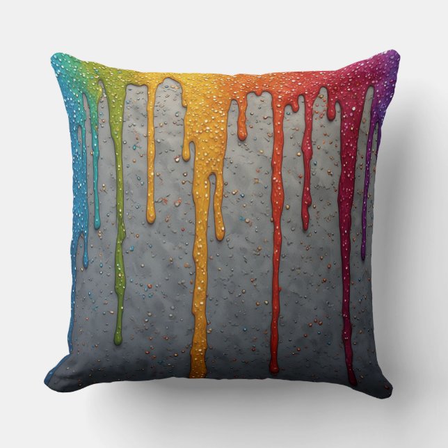 Cojín Decorativo Vibrant Rainbow Paint Drips (Anverso)