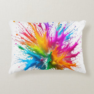 Cojín Decorativo Vibrant Rainbow Paint Splatter Explosion