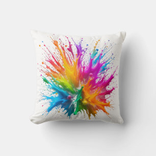 Cojín Decorativo Vibrant Rainbow Paint Splatter Explosion