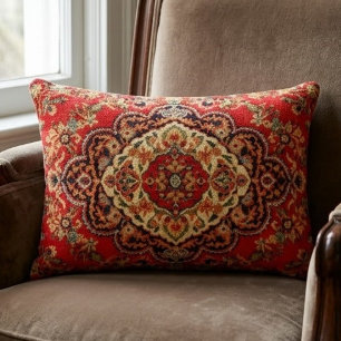Cojín Decorativo Vibrant Red Floral Medallion Persian Ornate