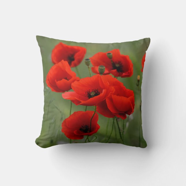Cojín Decorativo Vibrant Red Poppies Artistic Floral Throw Pillow (Anverso)