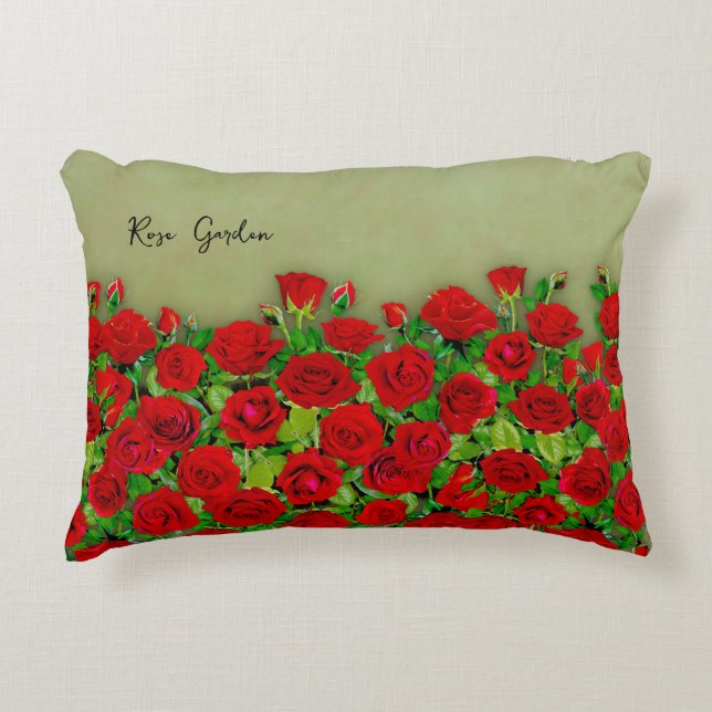 Cojín Decorativo Vibrant Red Rose Garden Floral Pattern (Anverso)
