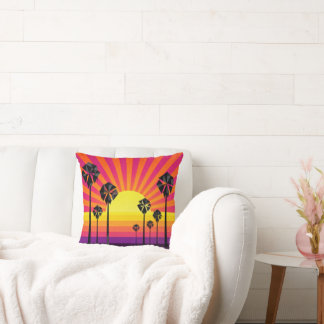 Cojín Decorativo Vibrant Retro Sunset Palm Tree Throw Pillow on Whi