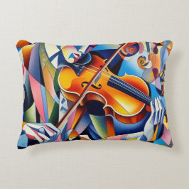 Cojín Decorativo Vibrant Symphony: Abstract Violinist Art