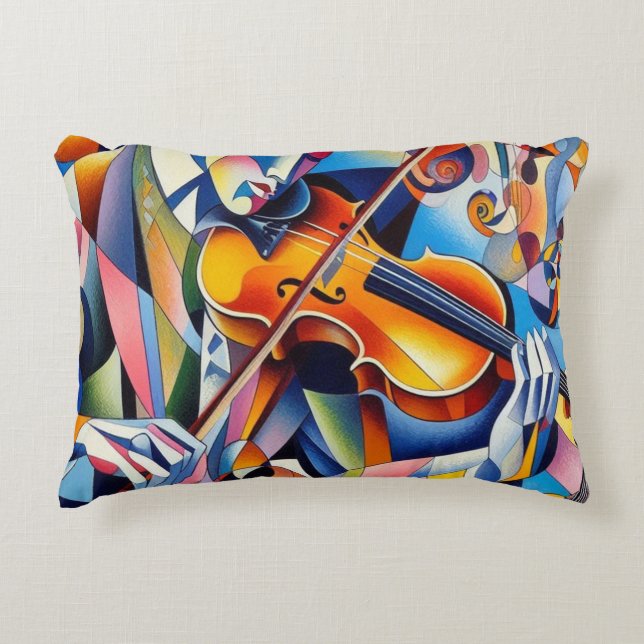 Cojín Decorativo Vibrant Symphony: Abstract Violinist Art (Anverso)