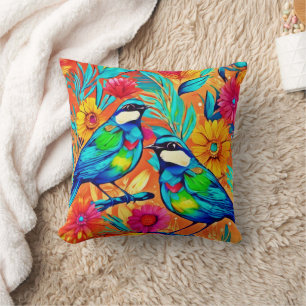 Cojín Decorativo Vibrante arte aviar: Aves coloridas