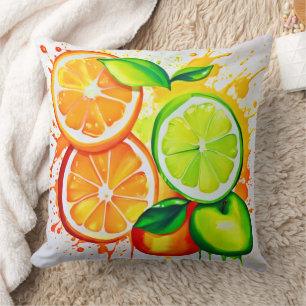 Cojín Decorativo Vibrante Arte de Esplash de Frutas de Citrus