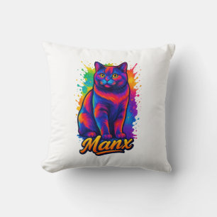Cojín Decorativo Vibrante arte pop de gato de Manx - Colorida calle