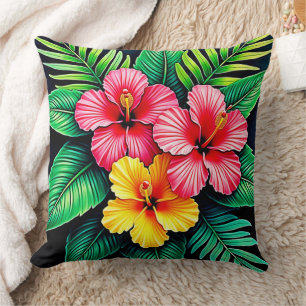 Cojín Decorativo Vibrante arte tropical hibiscus