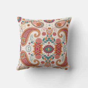 Cojín Decorativo Vibrante Boho Paisley patrón floral blanco