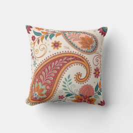 Cojín Decorativo Vibrante Boho Paisley patrón floral blanco