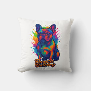 Cojín Decorativo Vibrante Bulldog francés Pop Art Ilustracion