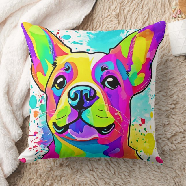 Cojín Decorativo Vibrante Bulldog Frenchie Arte Cachorro (Manta)
