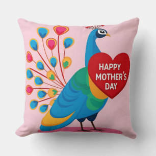 Cojín Decorativo Vibrante cola del corazón: Pavo real del día de la