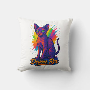 Cojín Decorativo Vibrante Devon Rex Pop Art Cat - Neón colorido