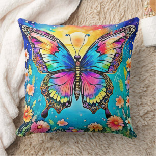 Cojín Decorativo Vibrante diseño de brillo de mariposa floral