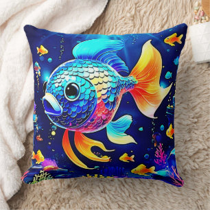 Cojín Decorativo Vibrante Diseño de Pescado de Arrecife