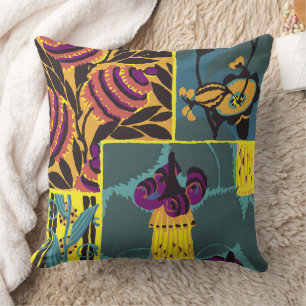 Cojín Decorativo Vibrante Estampa Floral Maximalista de Morado y Tu